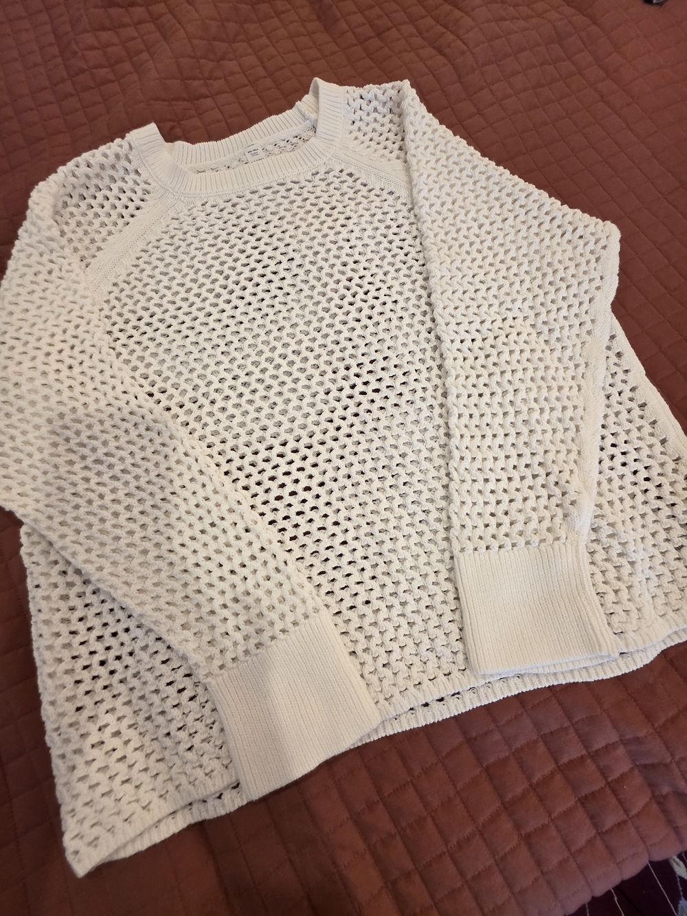Old Navy White Open-Weave Crewneck Sweater